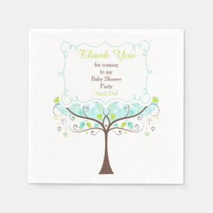Serviette En Papier Baby shower d'oiseaux floraux bleu et vert Merci