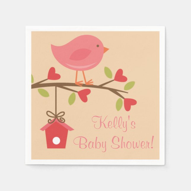 Serviette En Papier Baby shower d'oiseaux roses serviettes (Devant)