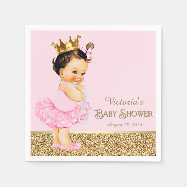 Serviette En Papier Baby shower d'or rose Princesse Ballerina (Devant)