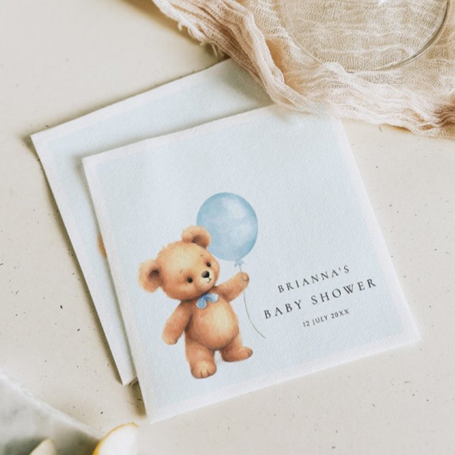 Serviette En Papier Baby shower d'ours à ballon bleu (Créateur téléchargé)