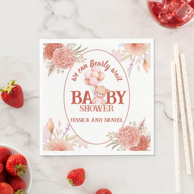 Serviette En Papier Baby shower d'ours blanc et rose (En situation)