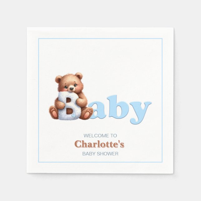 Serviette En Papier Baby shower d'ours bleu Teddy (Devant)