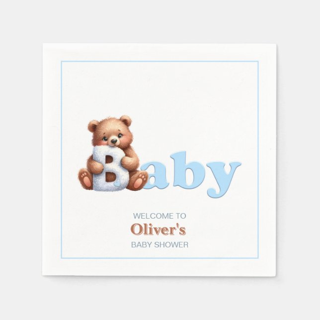 Serviette En Papier Baby shower d'ours bleu Teddy (Devant)