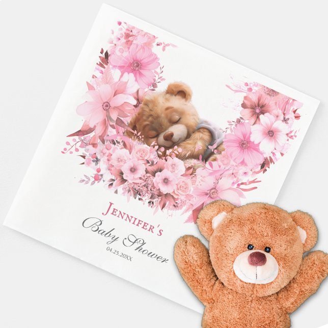 Serviette En Papier Baby shower d'ours couché rose doux (Créateur téléchargé)