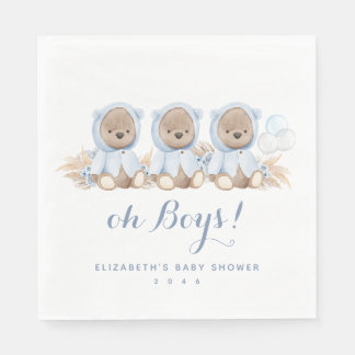 Serviette En Papier Baby shower d'ours en laiton bleu Pampas