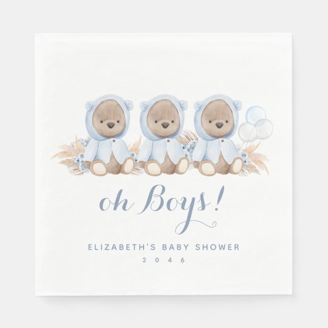 Serviette En Papier Baby shower d'ours en laiton bleu Pampas (Devant)