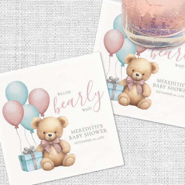 Serviette En Papier Baby shower d'ours en peluche (Balloon Teddy Bear Baby Shower Napkins)