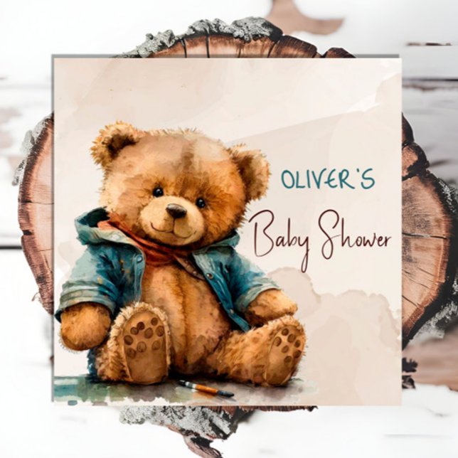 Serviette En Papier Baby shower d'ours en peluche à l'aquarelle brun d (Créateur téléchargé)