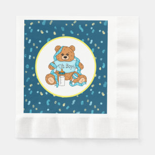 Serviette En Papier Baby shower d'ours en peluche bleu et jaune