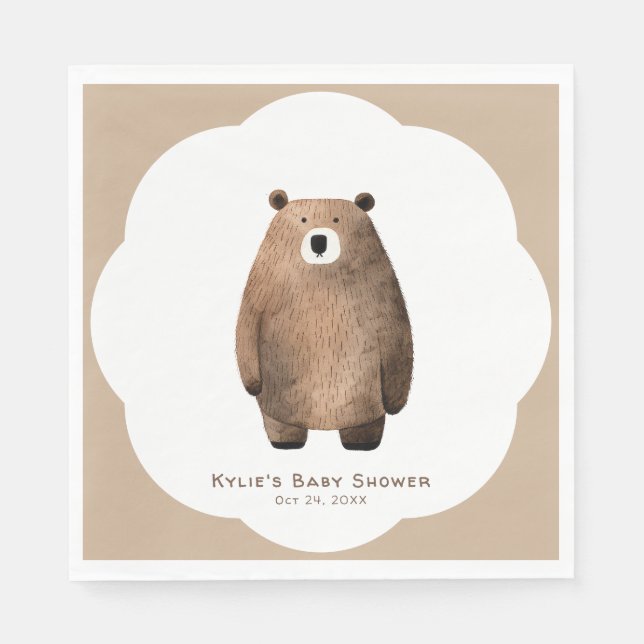 Serviette En Papier Baby shower d'ours en peluche d'attente neutre (Devant)