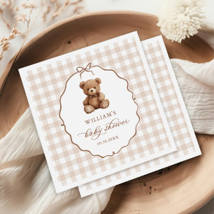 Serviette En Papier Baby shower d'ours en peluche En vichy neutre