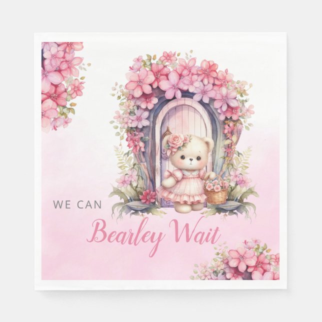 Serviette En Papier Baby shower d'ours en peluche fleuri à l'aquarelle (Devant)