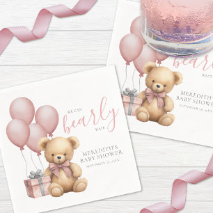 Serviette En Papier Baby shower d'ours en peluche rose