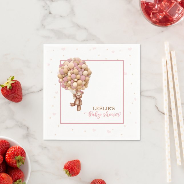 Serviette En Papier Baby shower d'ours en peluche rose - Ballon à air  (En situation)