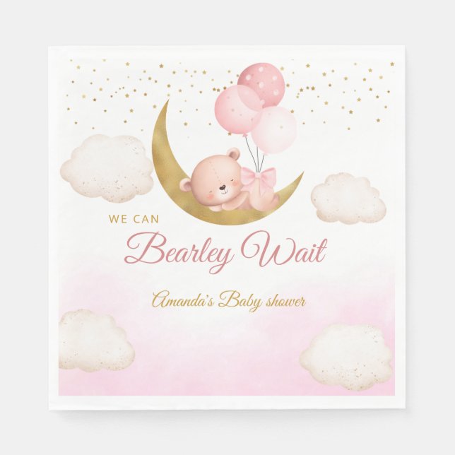 Serviette En Papier Baby shower d'ours en peluche rose Boho (Devant)