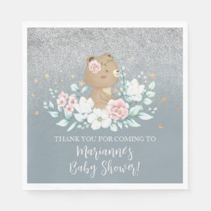 Serviette En Papier Baby shower d'ours Parties scintillant florale ble