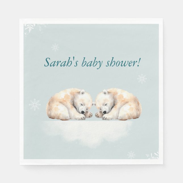 Serviette En Papier Baby shower d'ours polaire Twins (Devant)