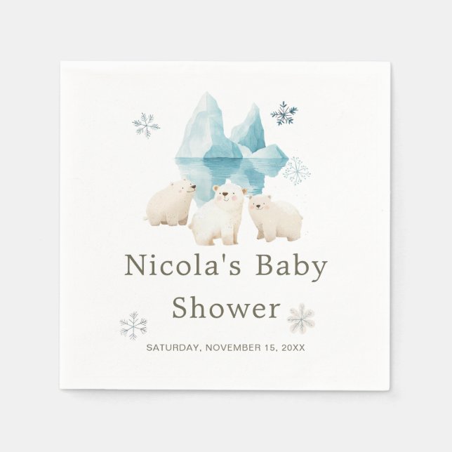 Serviette En Papier Baby shower d'ours polaires d'hiver (Devant)