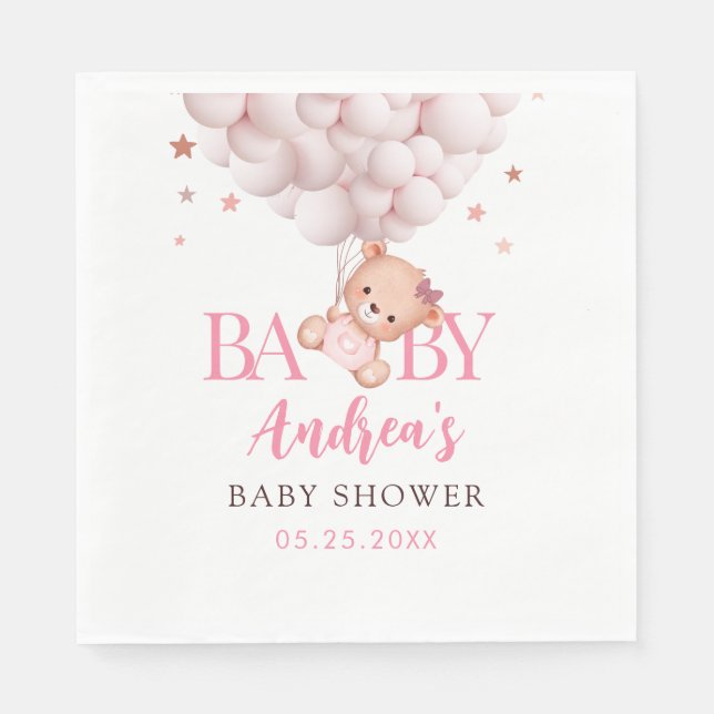 Serviette En Papier Baby shower d'ours rose d'attente fille serviettes (Devant)