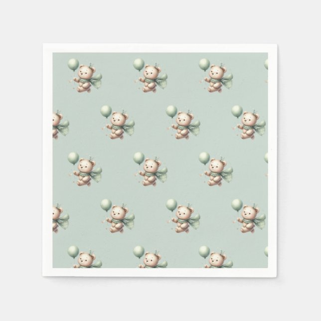 Serviette En Papier Baby shower d'ours vert Sage (Devant)