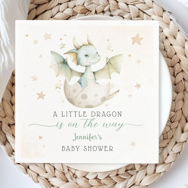 Serviette En Papier Baby shower Dragon Cute Green Dragon Papier Napkin (Créateur téléchargé)