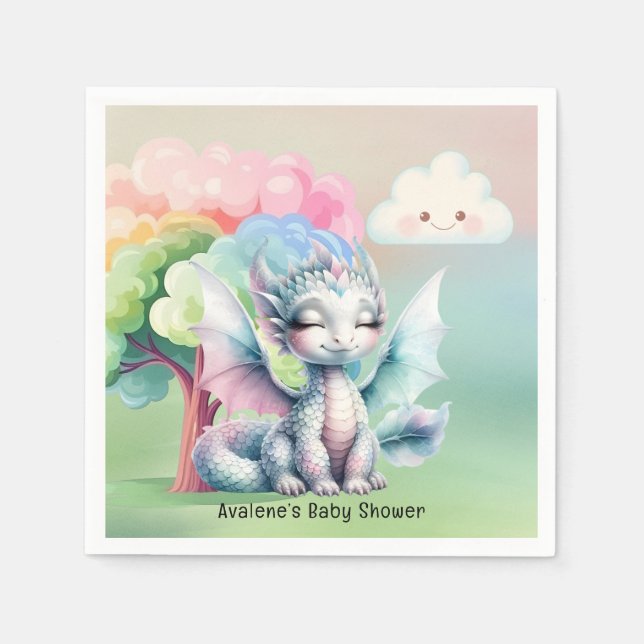 Serviette En Papier Baby shower du Dragon Cute Pastel (Devant)