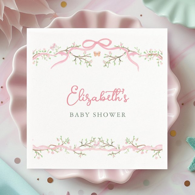 Serviette En Papier Baby shower du jardin de printemps rose aquarelle (Créateur téléchargé)