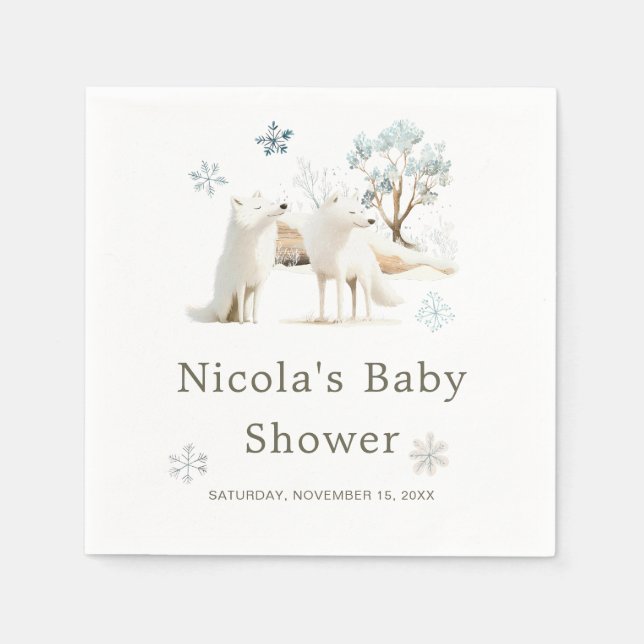 Serviette En Papier Baby shower du loup arctique d'hiver (Devant)