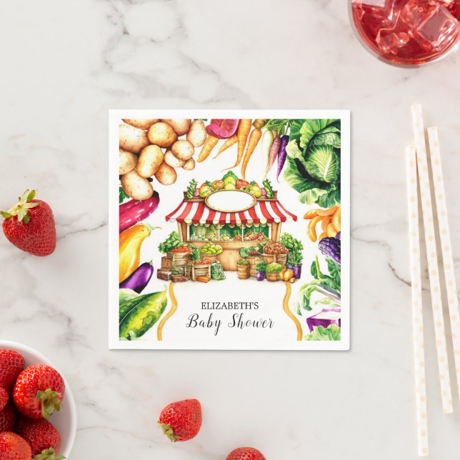 Serviette En Papier Baby shower du marché des fermiers d'aquarelle (En situation)