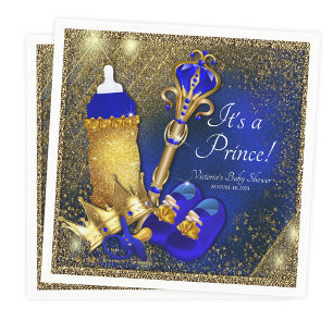 Serviette En Papier Baby Shower du Petit Prince Bleu Royal Or