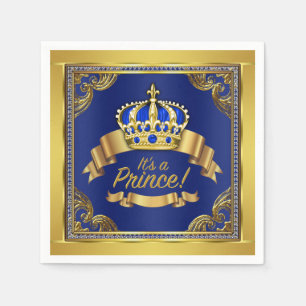 Serviette En Papier Baby Shower du Petit Prince en Bleu Royal et Or