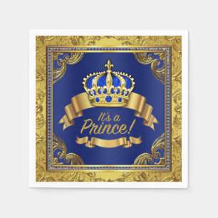 Serviette En Papier Baby-Shower du Prince Royal Bleu Couronne d'Or