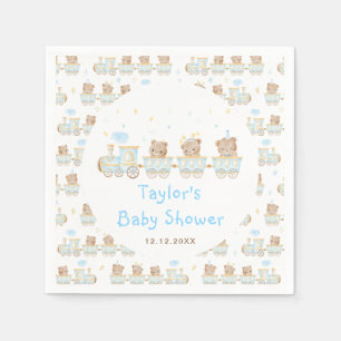 Serviette En Papier Baby shower du train Bear Blue