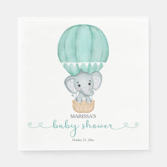 Serviette En Papier Baby shower écologique éléphant genre neutre (Devant)