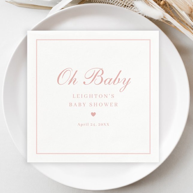 Serviette En Papier Baby Shower Écriture Rose Élégante  (Elegant Pink Oh Baby Script Girls Baby Shower Napkins.)