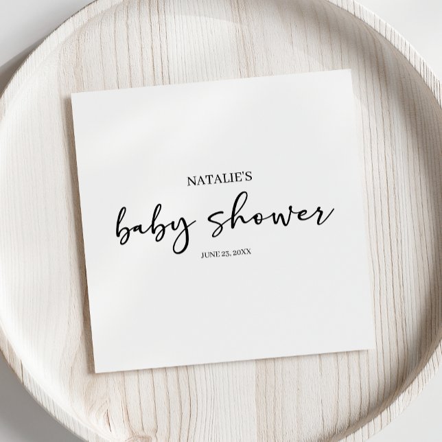 Serviette En Papier Baby Shower Écriture Simple Moderne Noir (Créateur téléchargé)