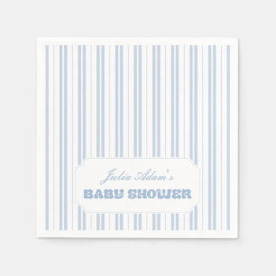Serviette En Papier Baby Shower élégant à motif rayé bleu poudre