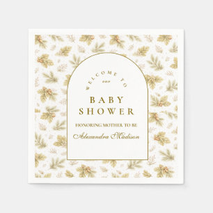 Serviette En Papier Baby Shower Élégant aux Feuilles de la Forêt