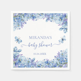 Serviette En Papier Baby-Shower Élégant Fleurs Aquarelle Bleue