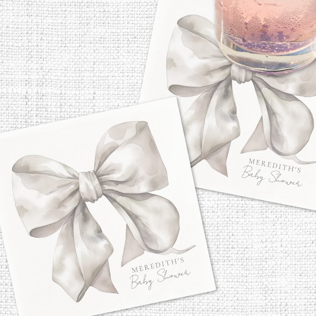 Serviette En Papier Baby Shower Élégant Nœud (Elegant Bow Baby Shower Napkins)