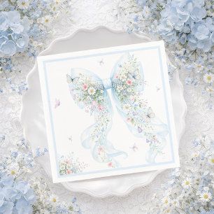 Serviette En Papier Baby Shower élégant papillon à ruban bleu
