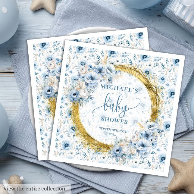 Serviette En Papier Baby shower élégant Pastel Blue Gold (Stylish Pastel Blue Gold Baby Shower Napkins

)