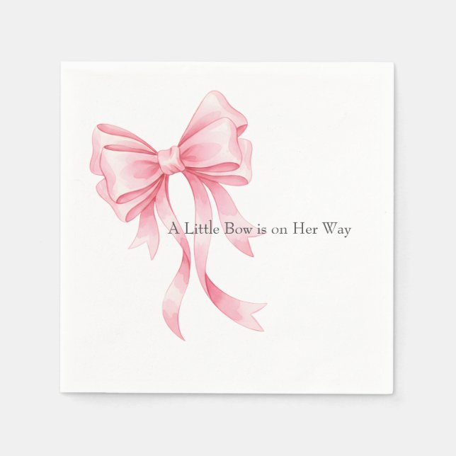 Serviette En Papier Baby Shower Élégant Ruban Aquarelle Rose (Devant)