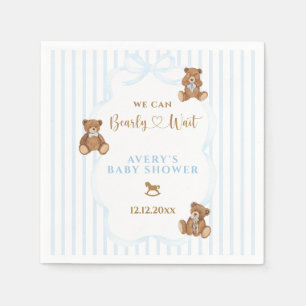 Serviette En Papier Baby Shower élégante rayure Ours Bleu à peine atte