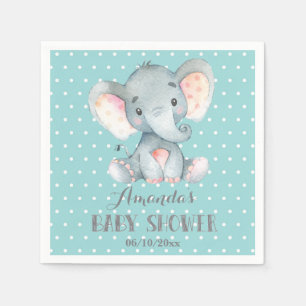 Serviette En Papier Baby shower éléphant Aqua et serviettes grises