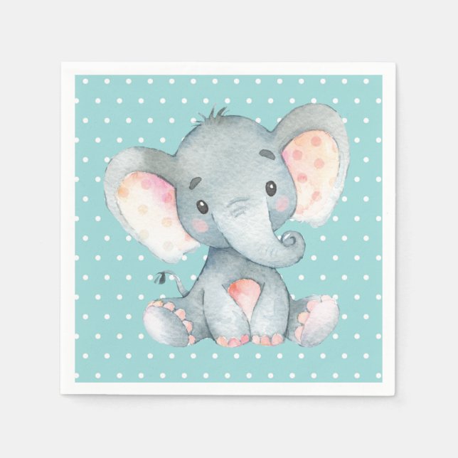 Serviette En Papier Baby shower éléphant Aqua Turquoise Turquoise serv (Devant)