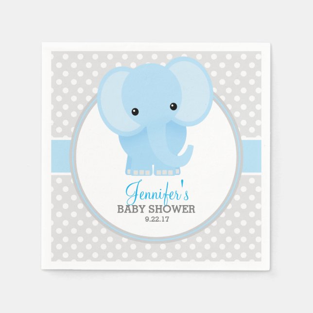 Serviette En Papier Baby shower Eléphant bébé (bleu) (Devant)