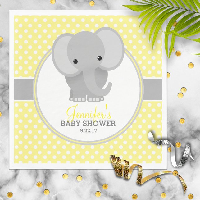 Serviette En Papier Baby shower Eléphant bébé (jaune) (Créateur téléchargé)
