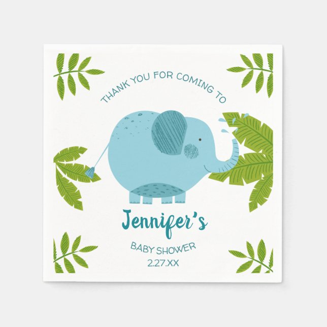 Serviette En Papier Baby shower éléphant de la Jungle mignonne (Devant)
