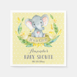 Serviette En Papier Baby shower Eléphant fille serviettes jaune et gri